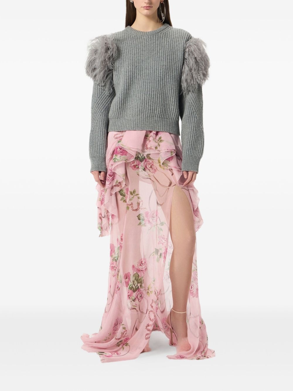 feather-embellished ribbed sweater - 2