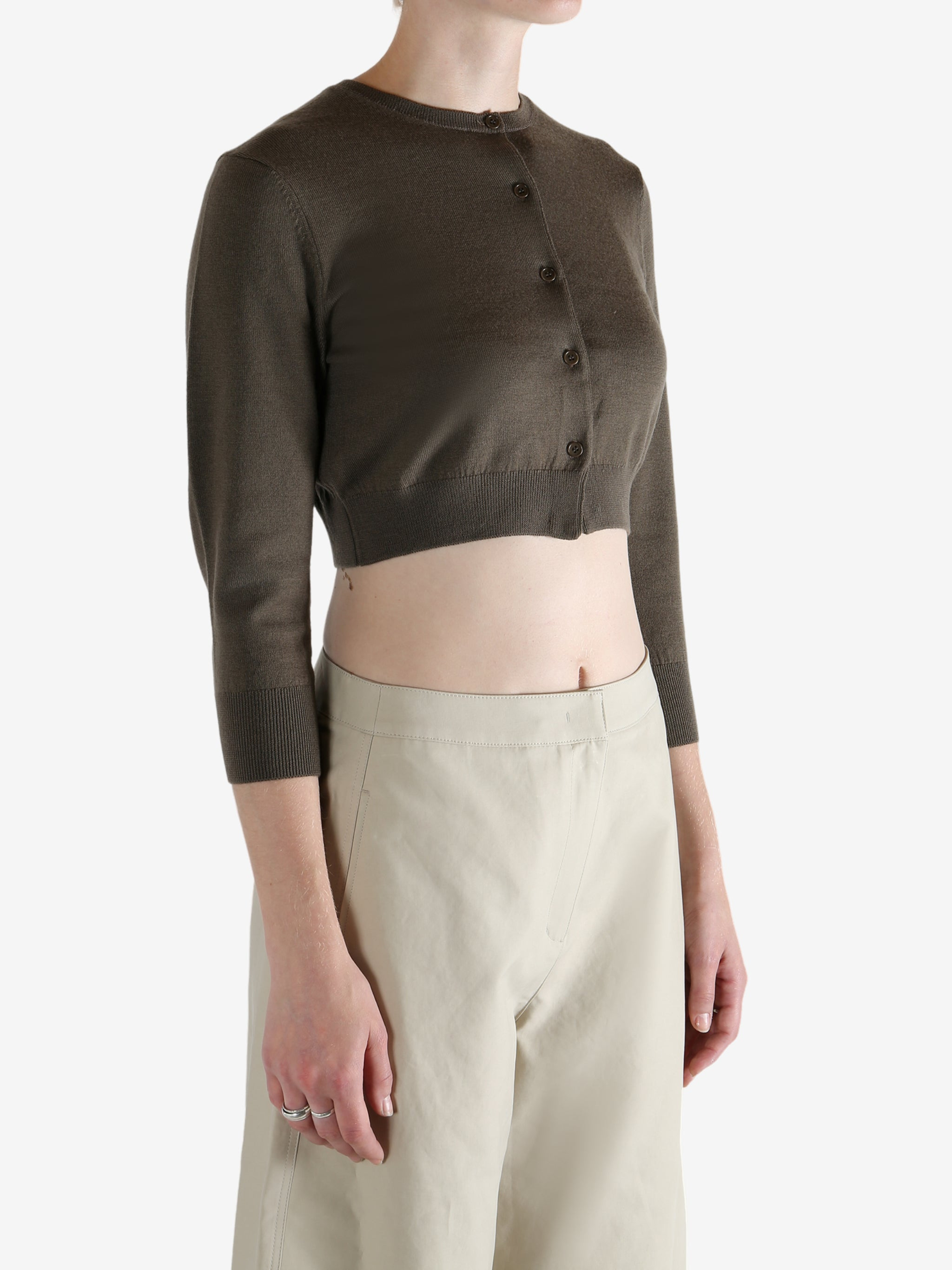 AMOMENTO - Women Round Neck Crop Cardigan - 2