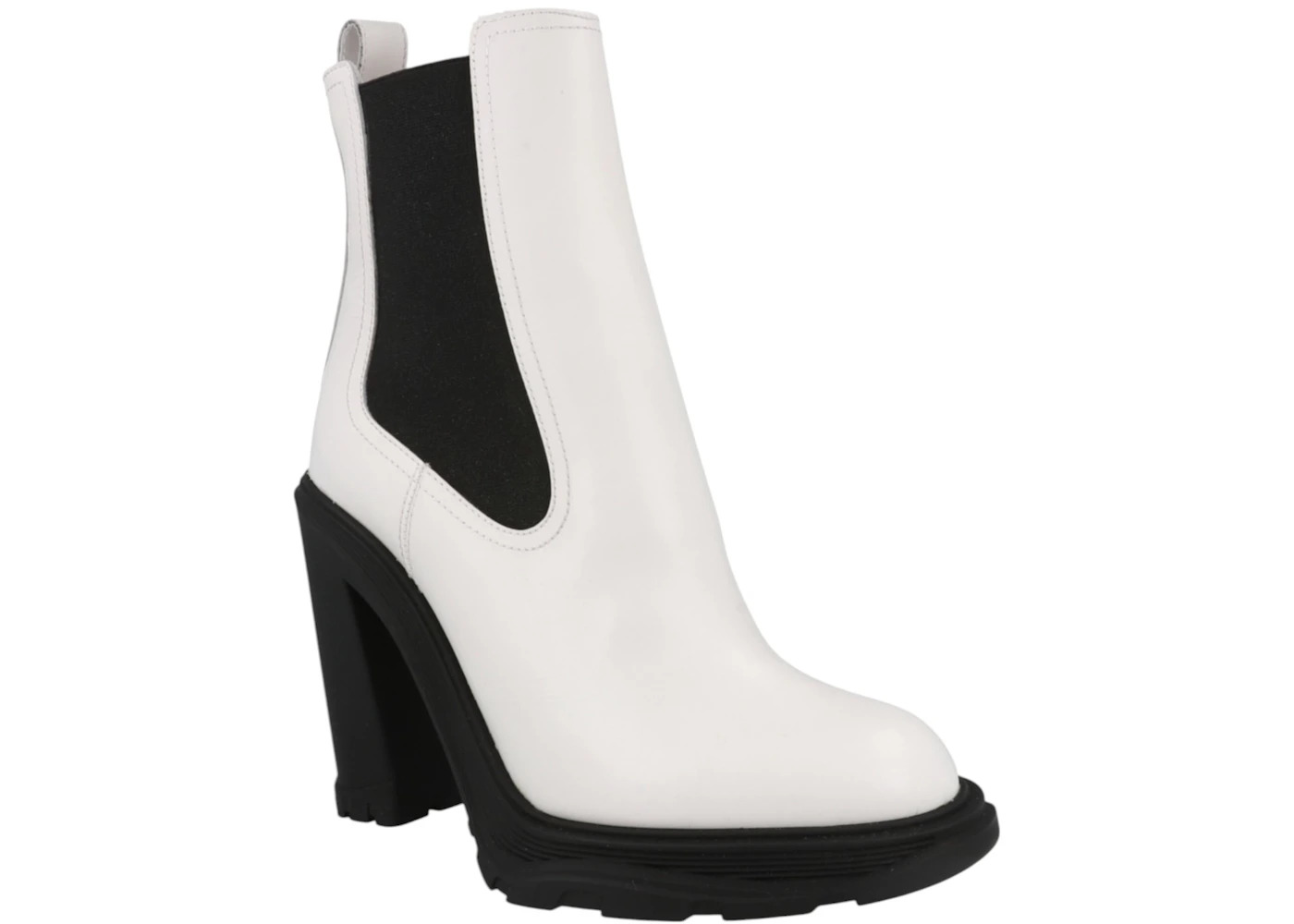 Alexander McQueen Leather Heeled Chelsea Boot Ivory Black (Women's) - 2
