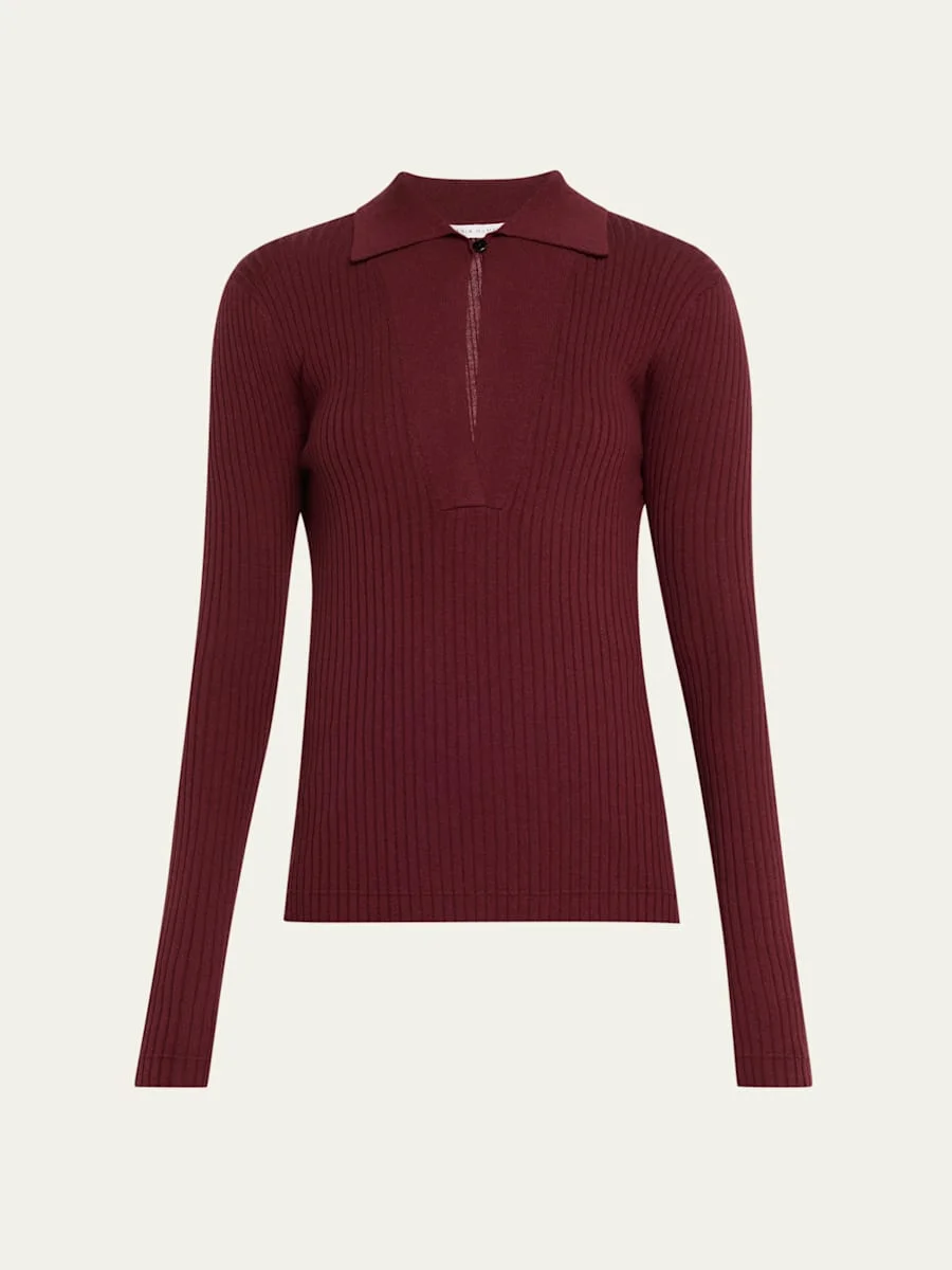 Single-Button Merino Wool Polo Shirt - 1