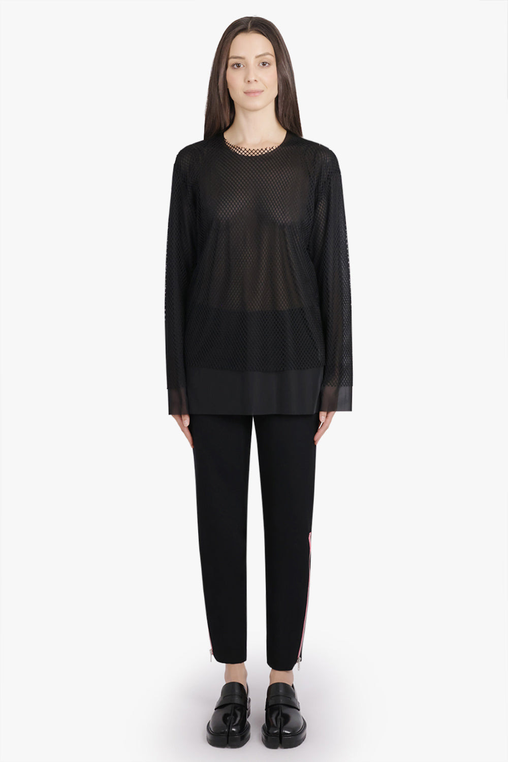 LAYERED L/S SHEER X NETTED MESH TOP | BLACK - 2
