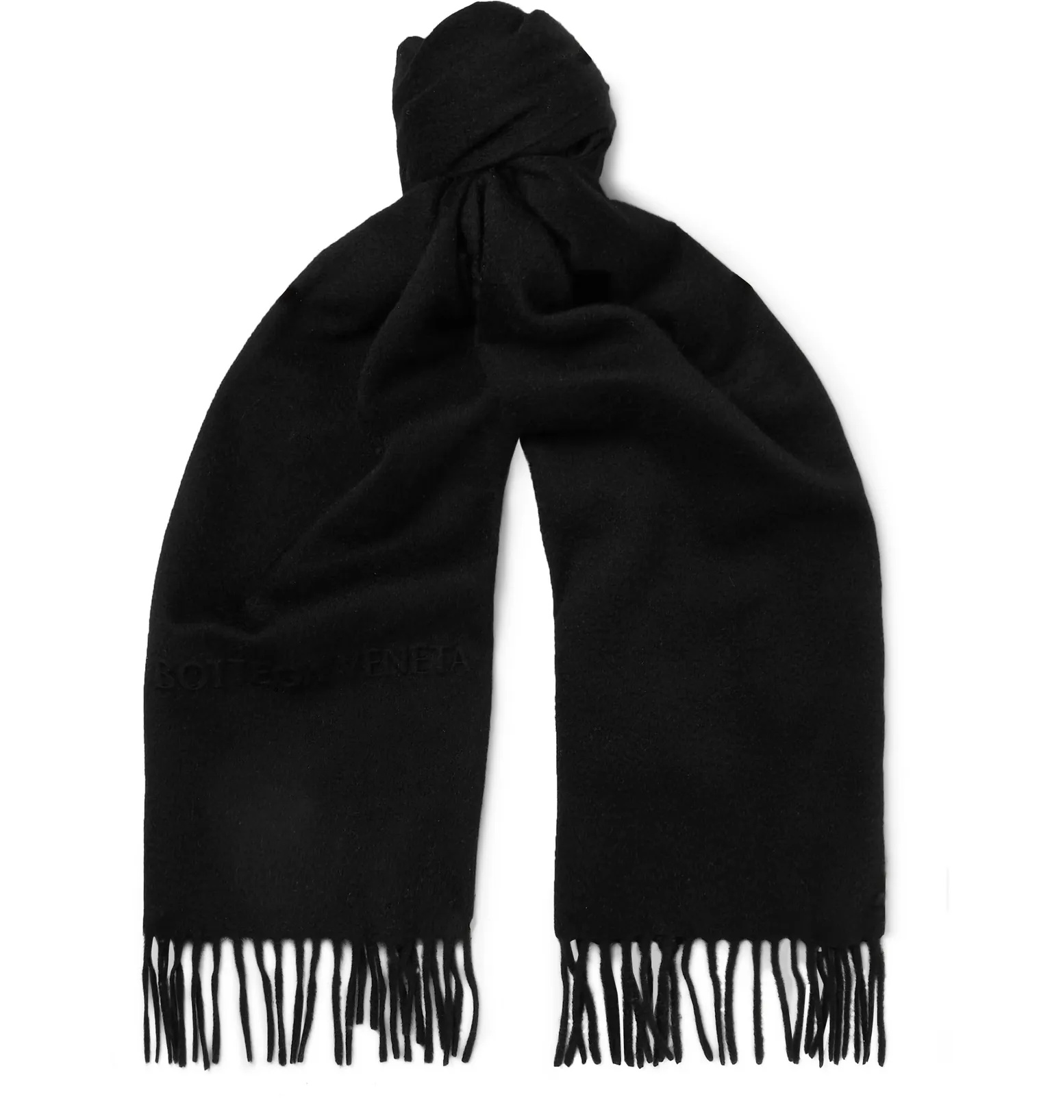 Logo-Stamped Fringed Cashmere Scarf - 1