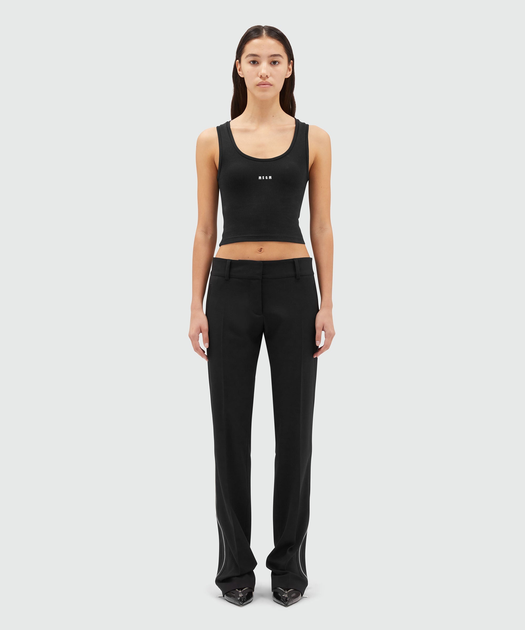 Black blended wool pants with zipper - 2