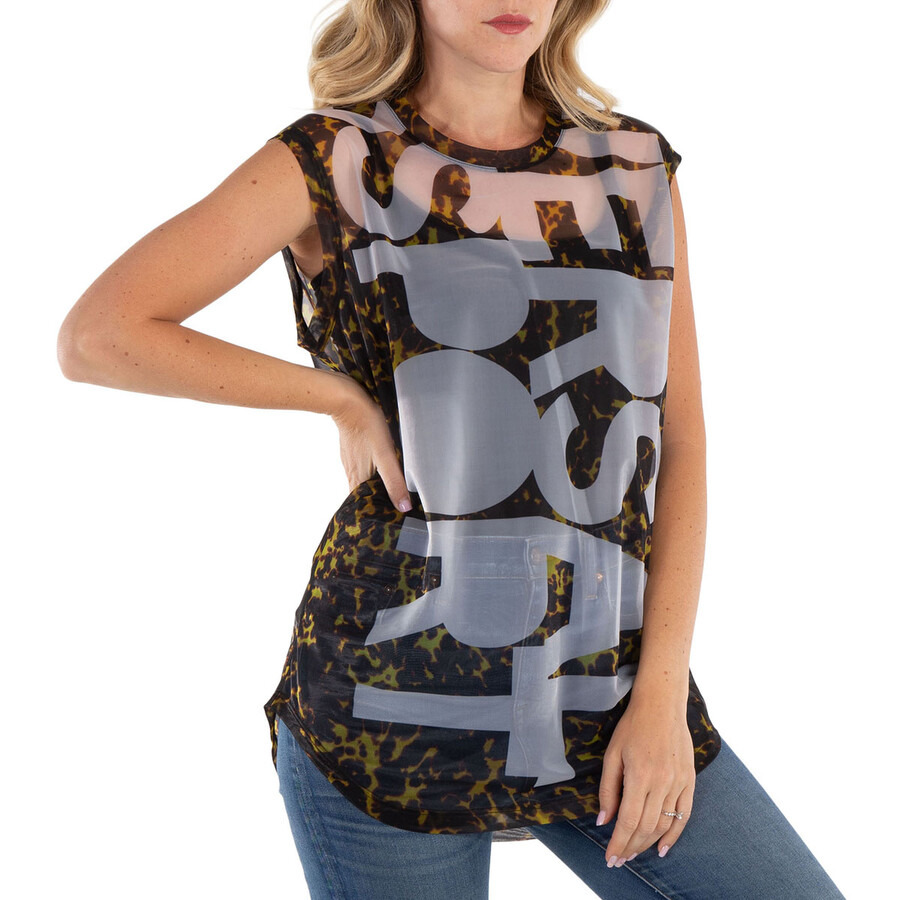 Burberry Pale Ochre Slogan Print Sleeveless Top - 4