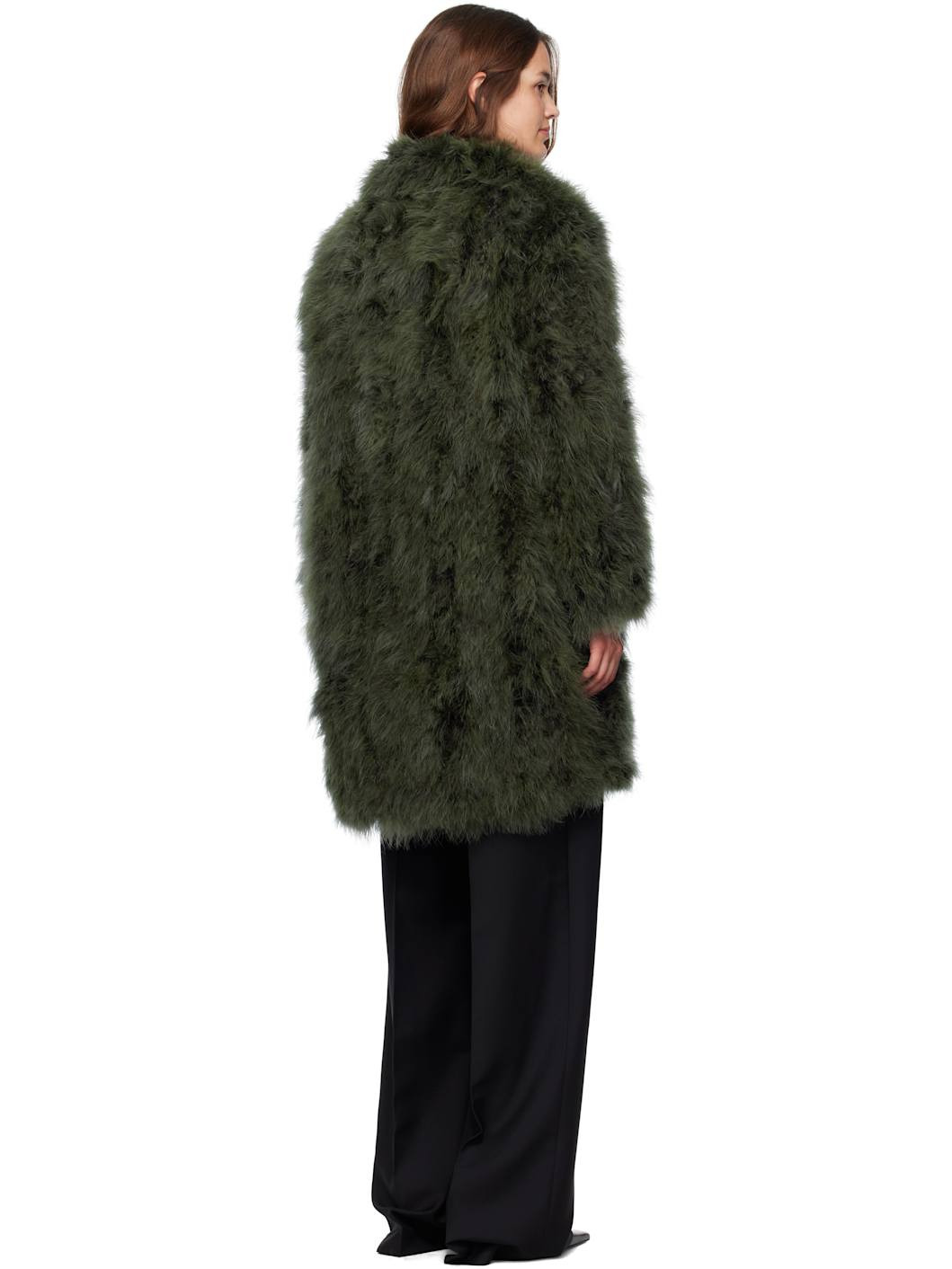 Green Long Feather Coat - 3
