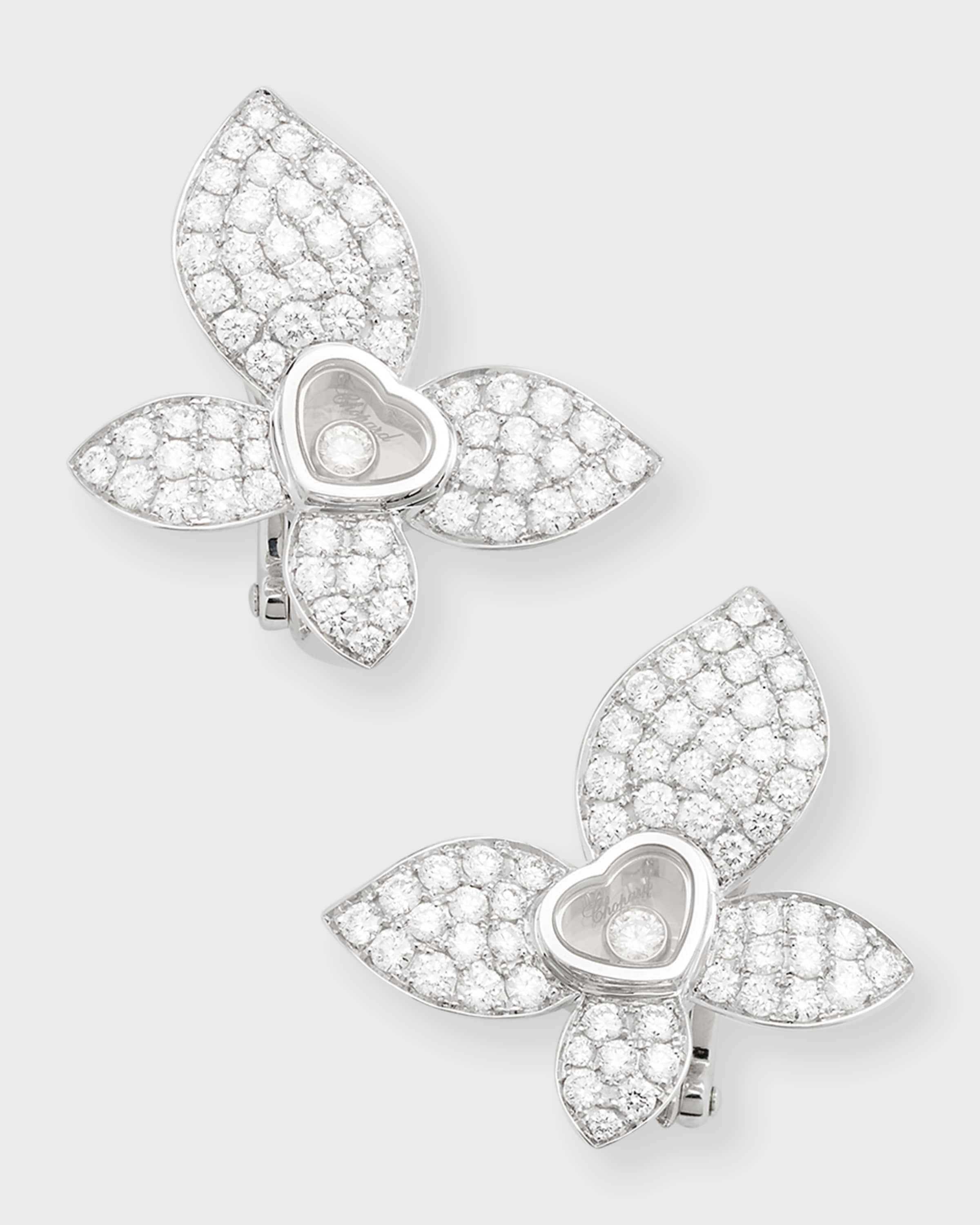 Happy Butterfly 18K White Gold Diamond Earrings - 1