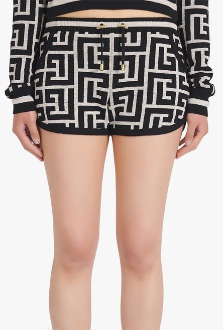 Bicolor knit shorts with Balmain monogram - 5