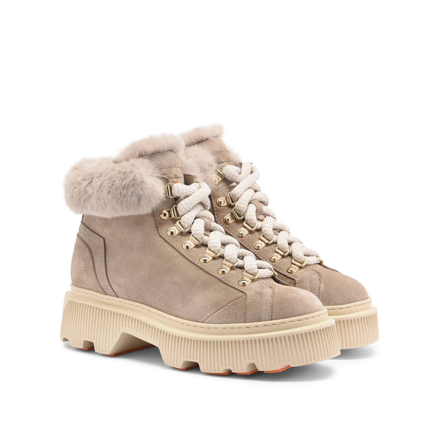 Women's taupe suede hiking boot with fur - 3