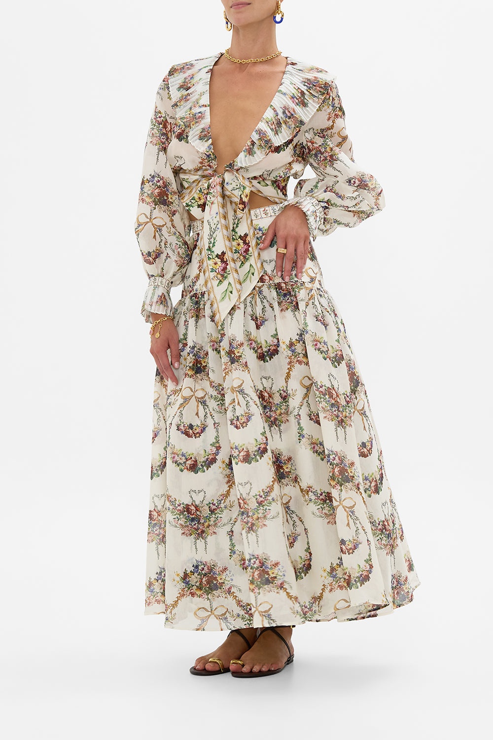 FITTED WAIST GATHERED SKIRT WITH LINING - 3