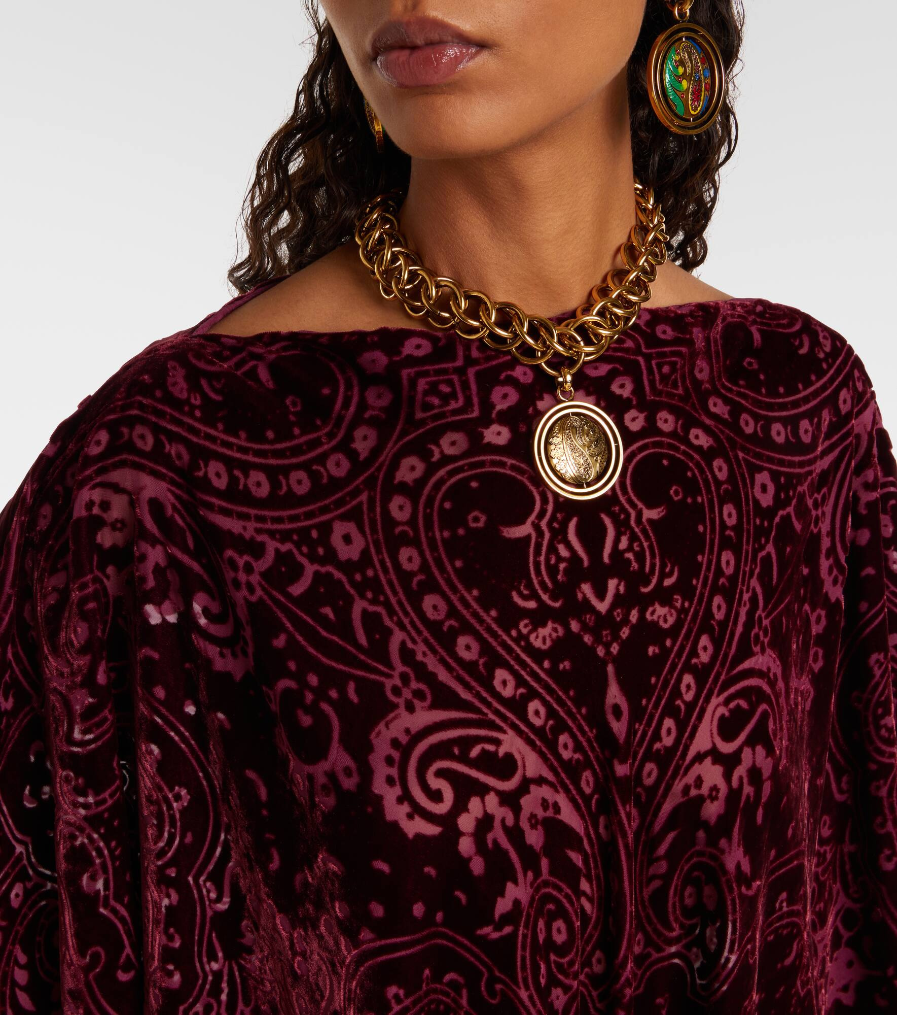 Paisley silk-blend velvet poncho - 4