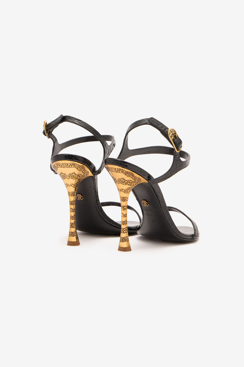 Roberto Cavalli Crocodile-Effect Slingback Sandals outlook