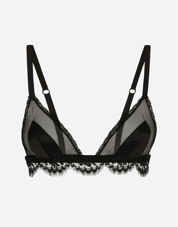 Satin, lace and tulle soft-cup triangle bra - 1