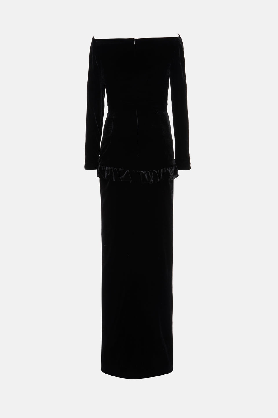 VELVET OFF THE SHOULDER GOWN WITH BOWS AND SPLIT - 2