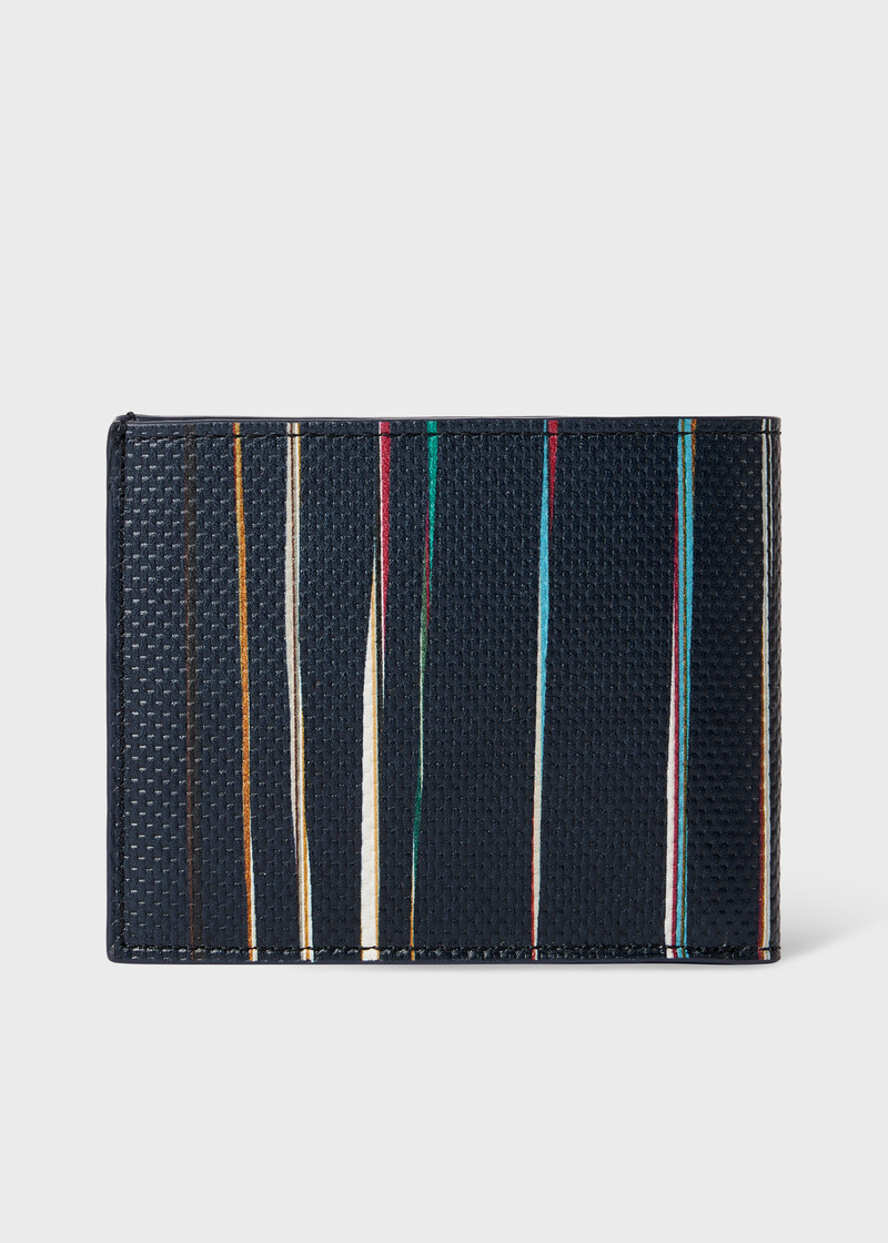 Paul Smith Navy Woven Leather 'Signature Stripe' Pinstripe Billfold Wallet outlook