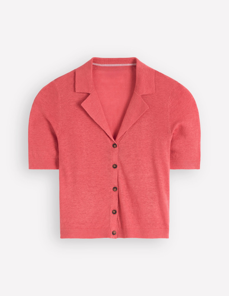 Agnes Collar Linen Cardigan-Coral - 1