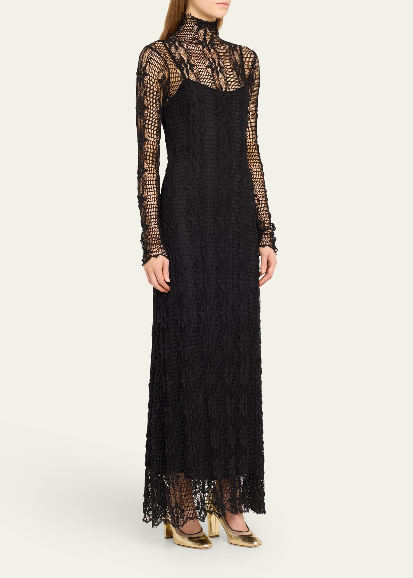 Talia Open Lace Mock-Neck Maxi Dress - 4