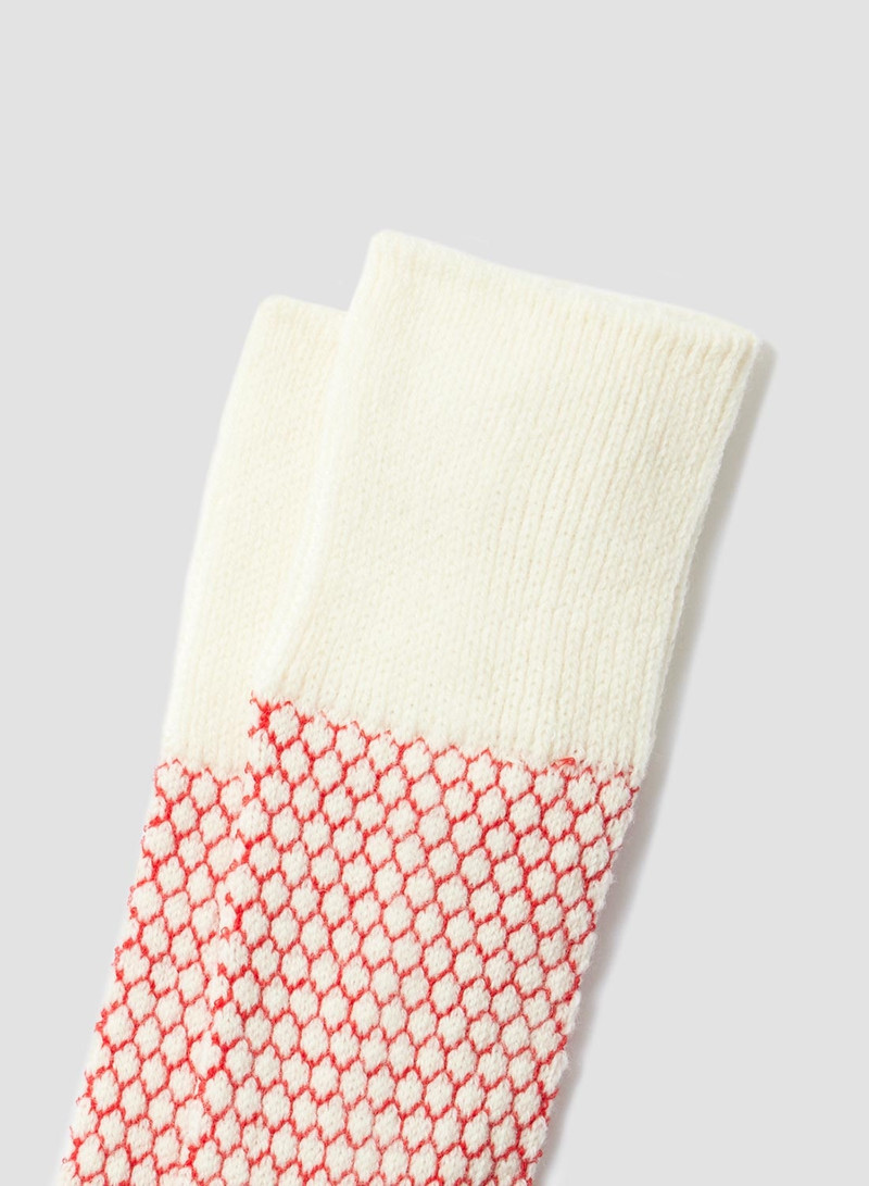 Rototo Woolen Jacquard Crew Sock in Ivory/Red 4