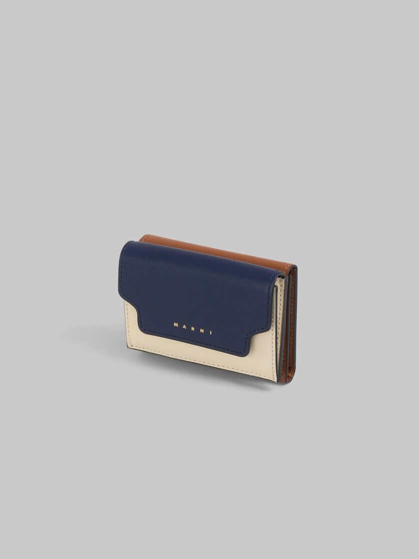 TRIFOLD WALLET IN BLUE, CREAM AND BROWN SAFFIANO LEATHER - 4