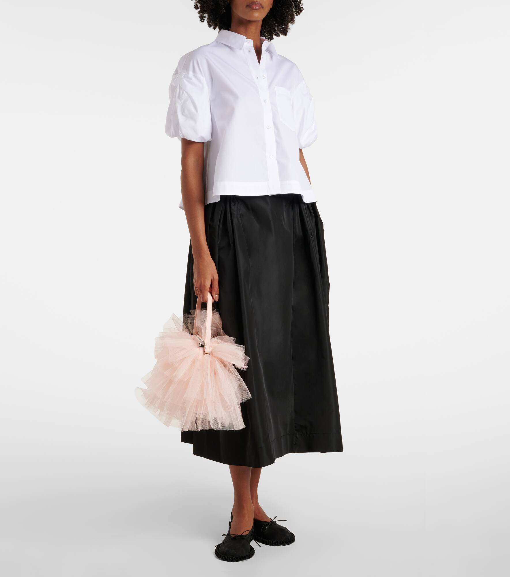 Cropped puff-sleeve cotton poplin shirt - 2