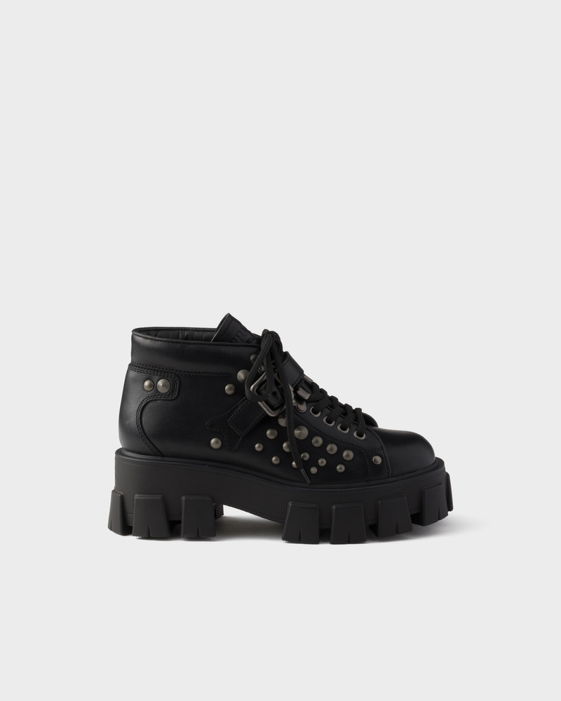Prada Monolith studded leather booties outlook