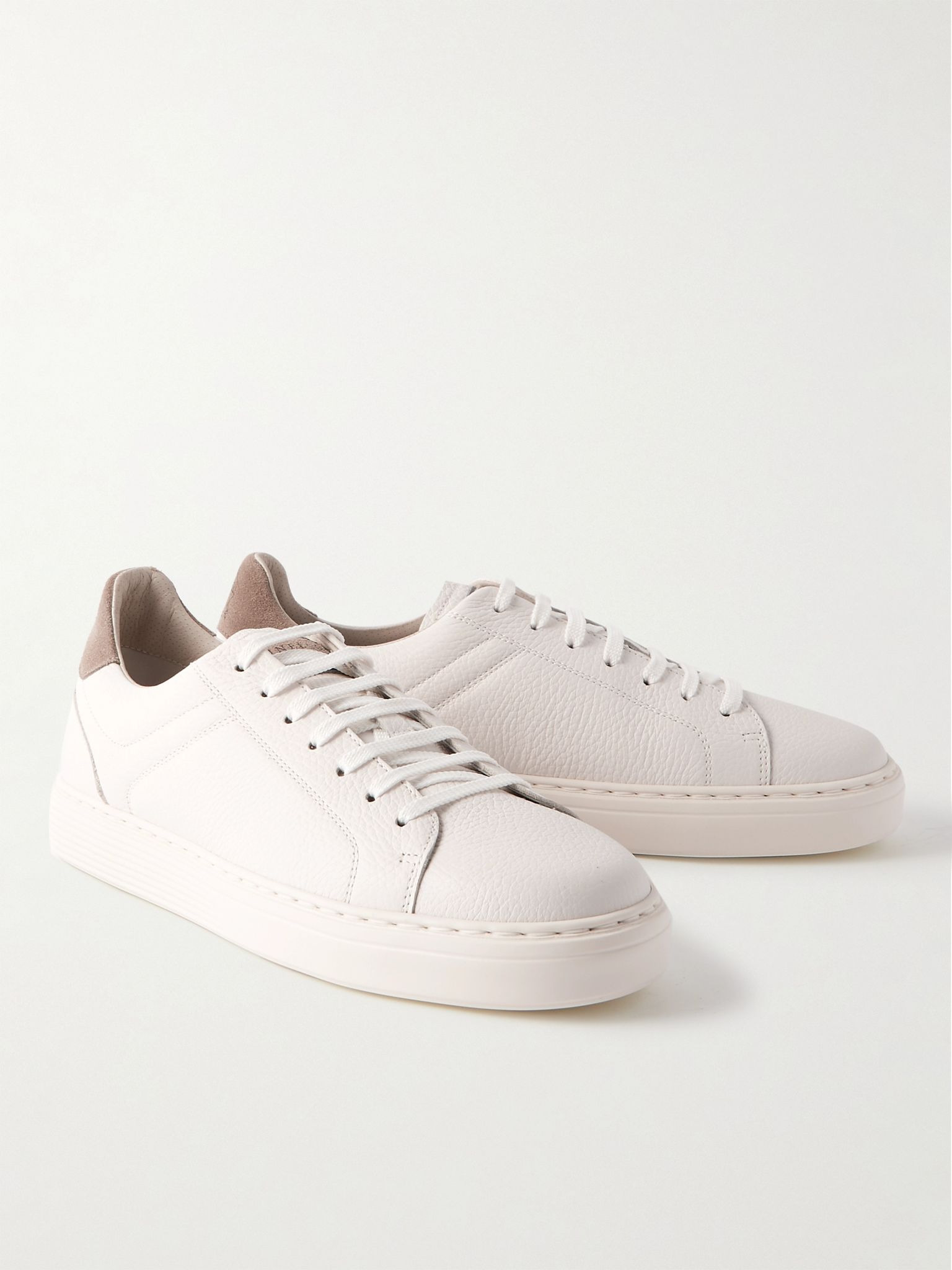 Suede-Trimmed Full-Grain Leather Sneakers White - 4