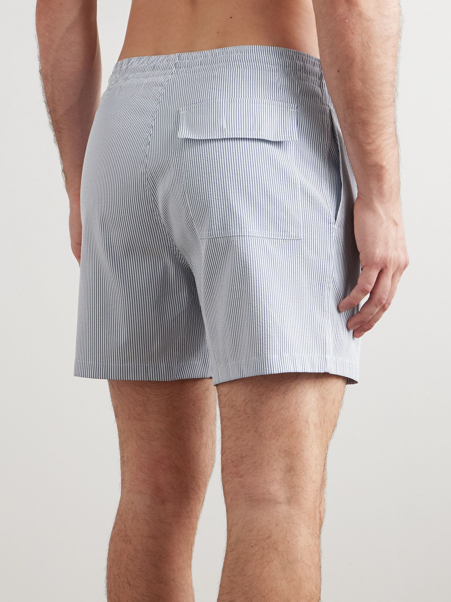 Daneu Straight-Leg Mid-Length Striped Swim Shorts Blue - 3