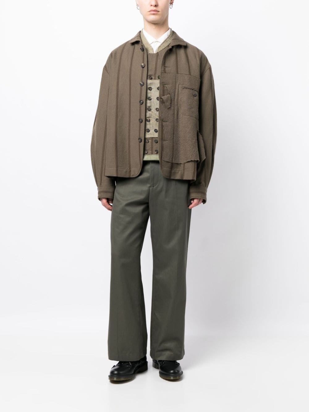 stripe-pattern spread-collar jacket - 2