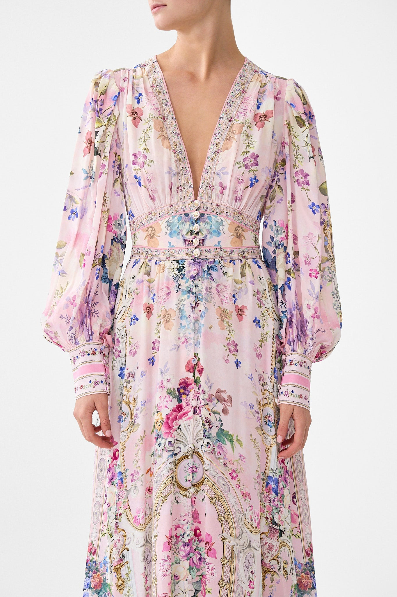 SHAPED WAISTBAND DRESS WITH GATHERED SLEEVES - 5