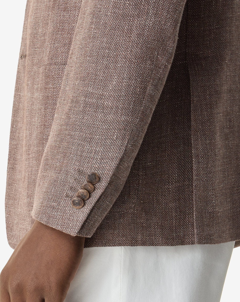 Brown hopsack jacket in linen and wool 5