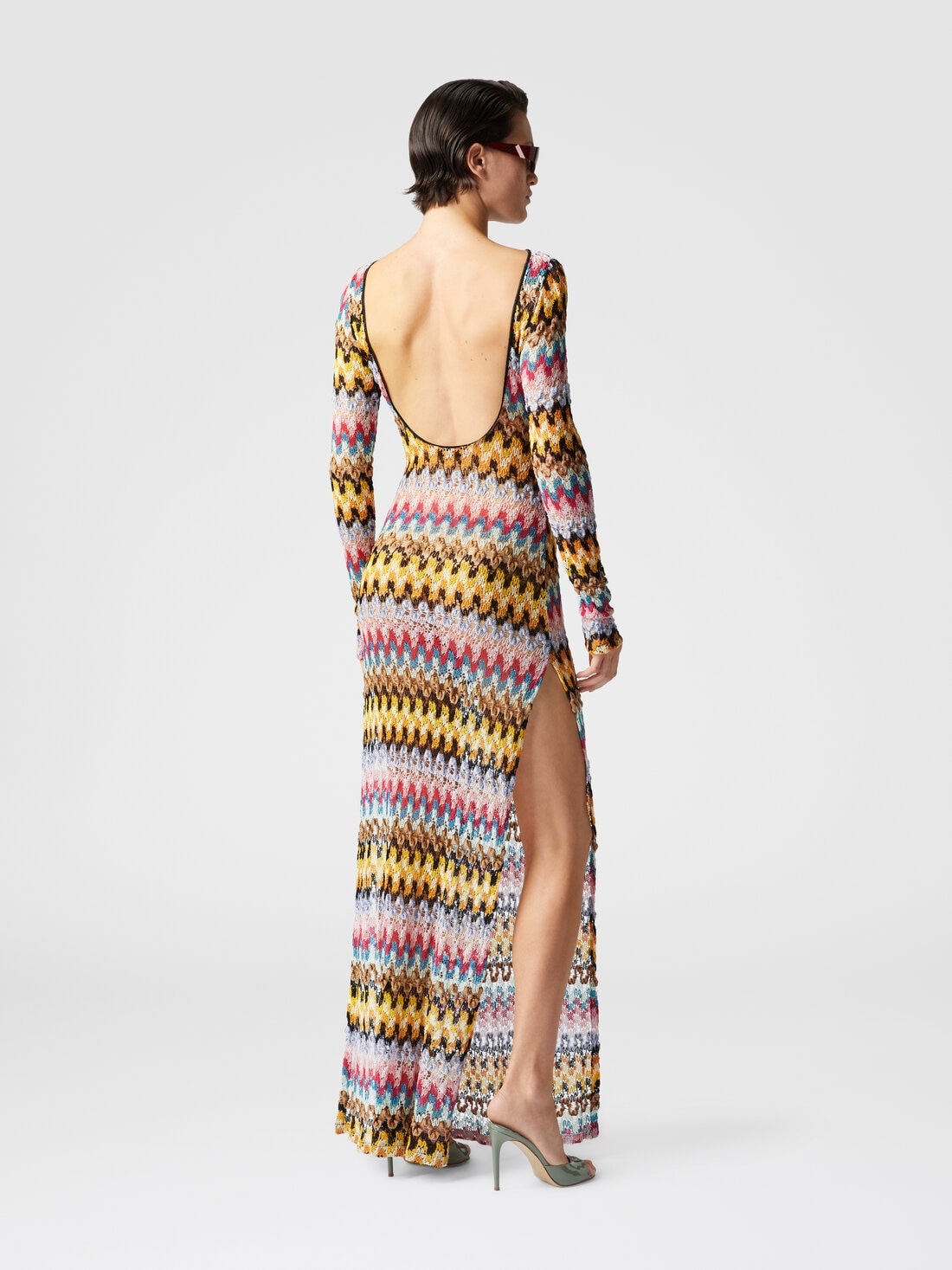 Long dress in lamé viscose lace with open back - 3