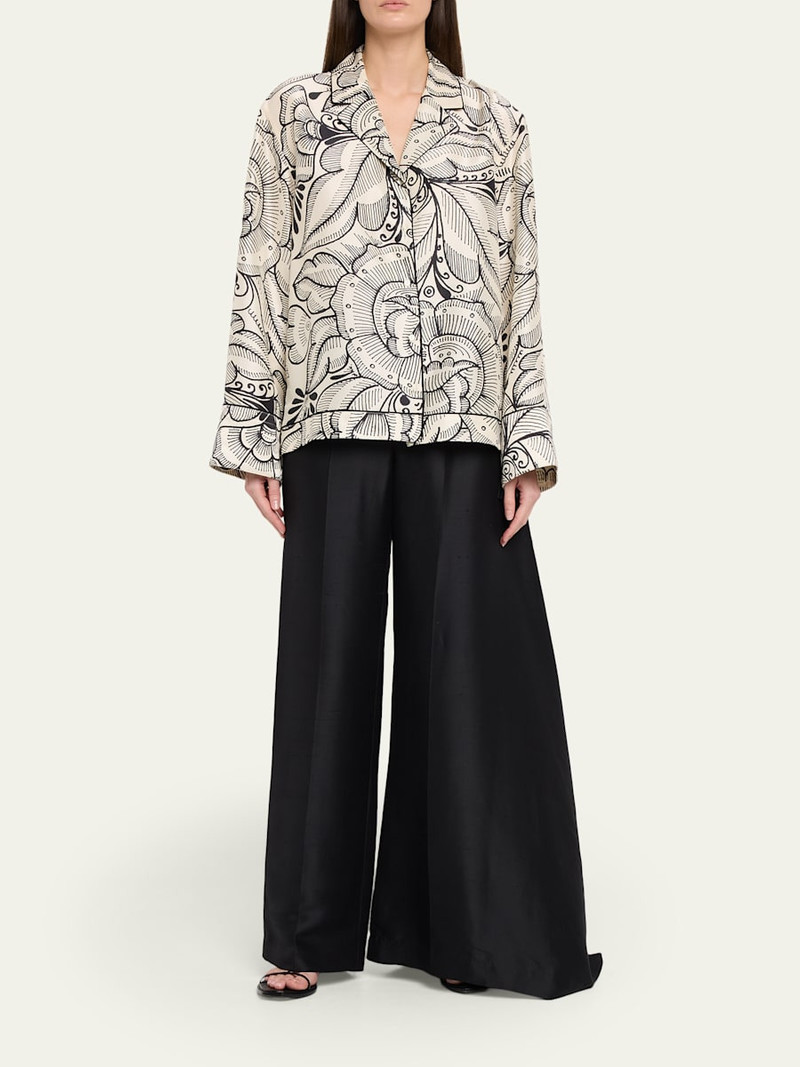 HEIRLOME Rickie Shantung Silk Asymmetric Wide-Leg Trousers outlook