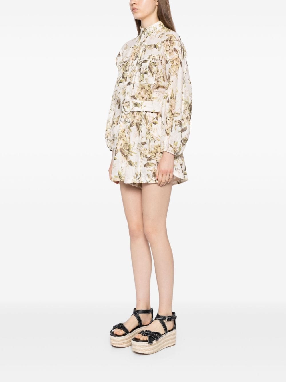 all-over floral print linen playsuit - 3