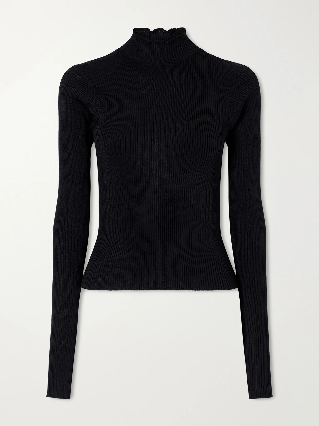 Ribbed Silk Turtleneck Sweater - 1