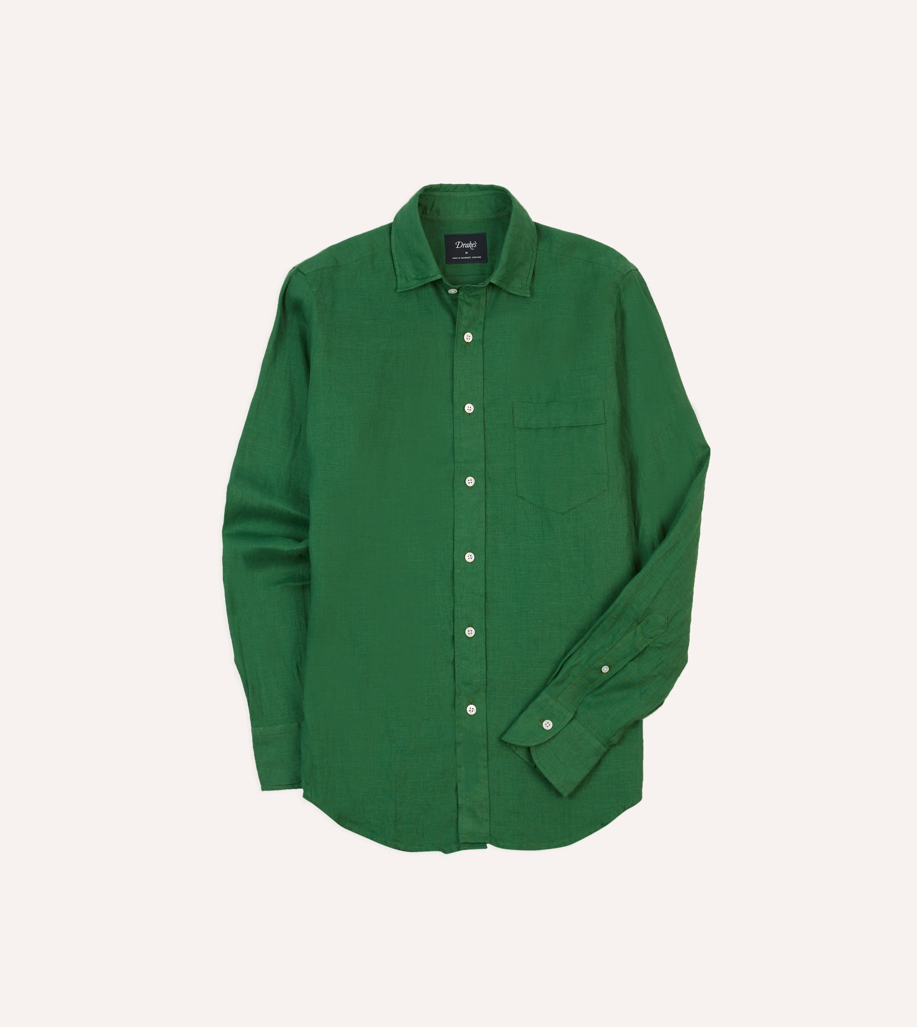 Forest Green Linen Spread Collar Shirt - 1