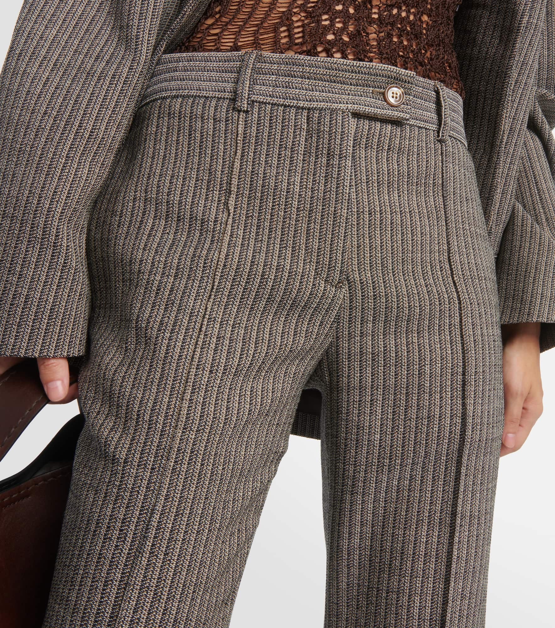 Pinstripe wool-blend flared pants - 5