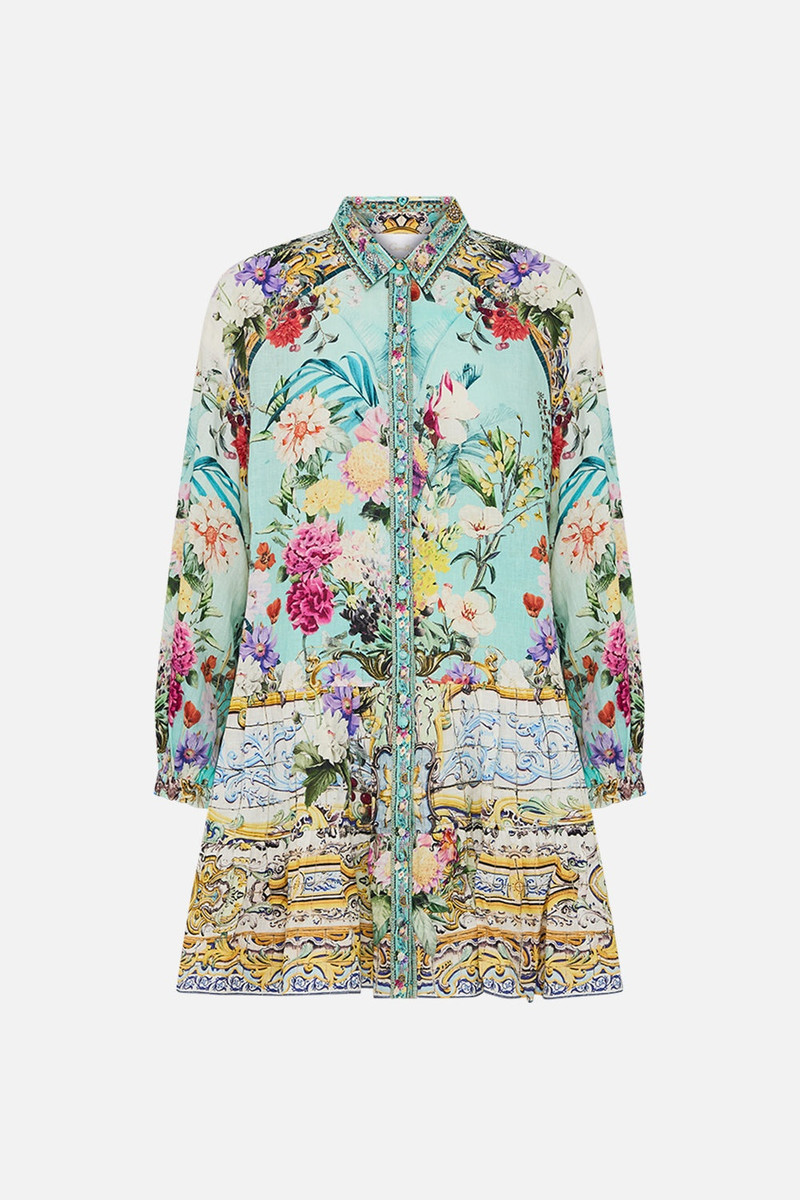 LONG SLEEVE TIERED SHORT DRESS - 1