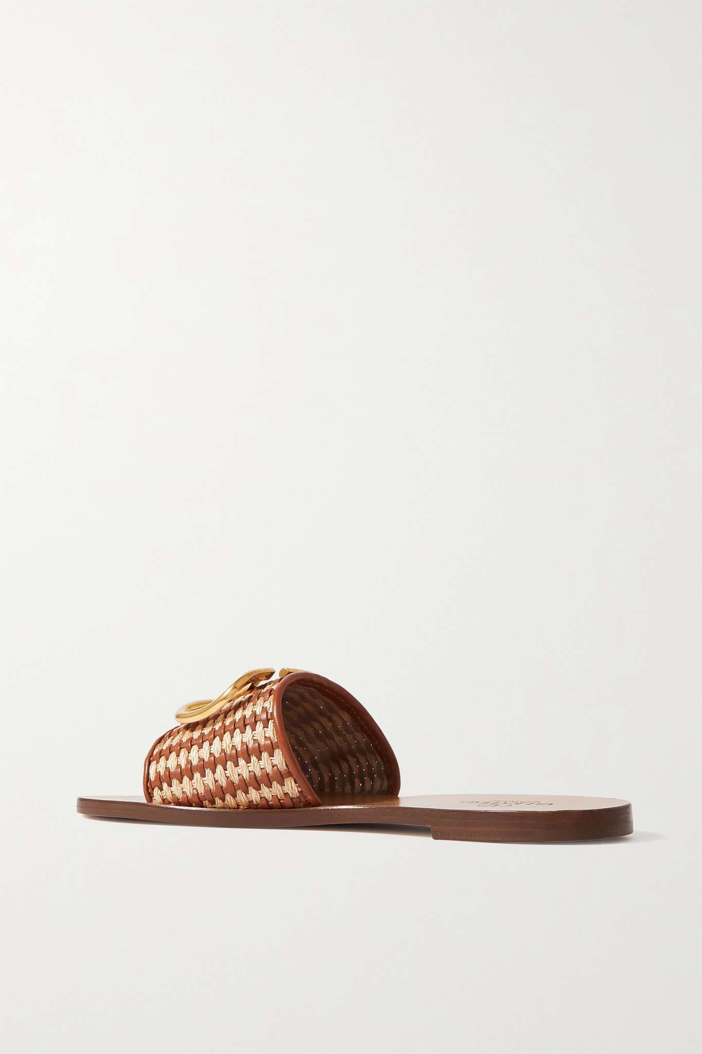 VLOGO embellished woven leather and raffia slides - 4
