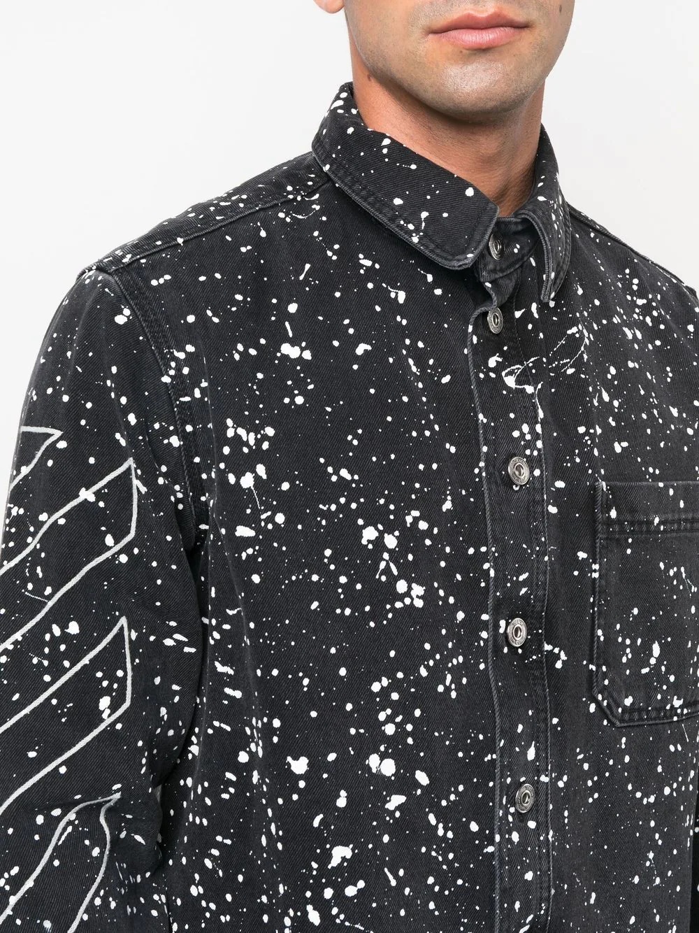 Diag-stripe paint-splatter denim shirt - 5