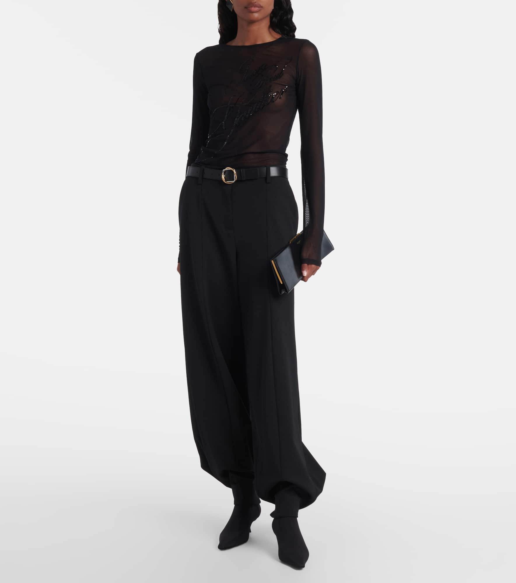 Logo sequined tulle top - 2