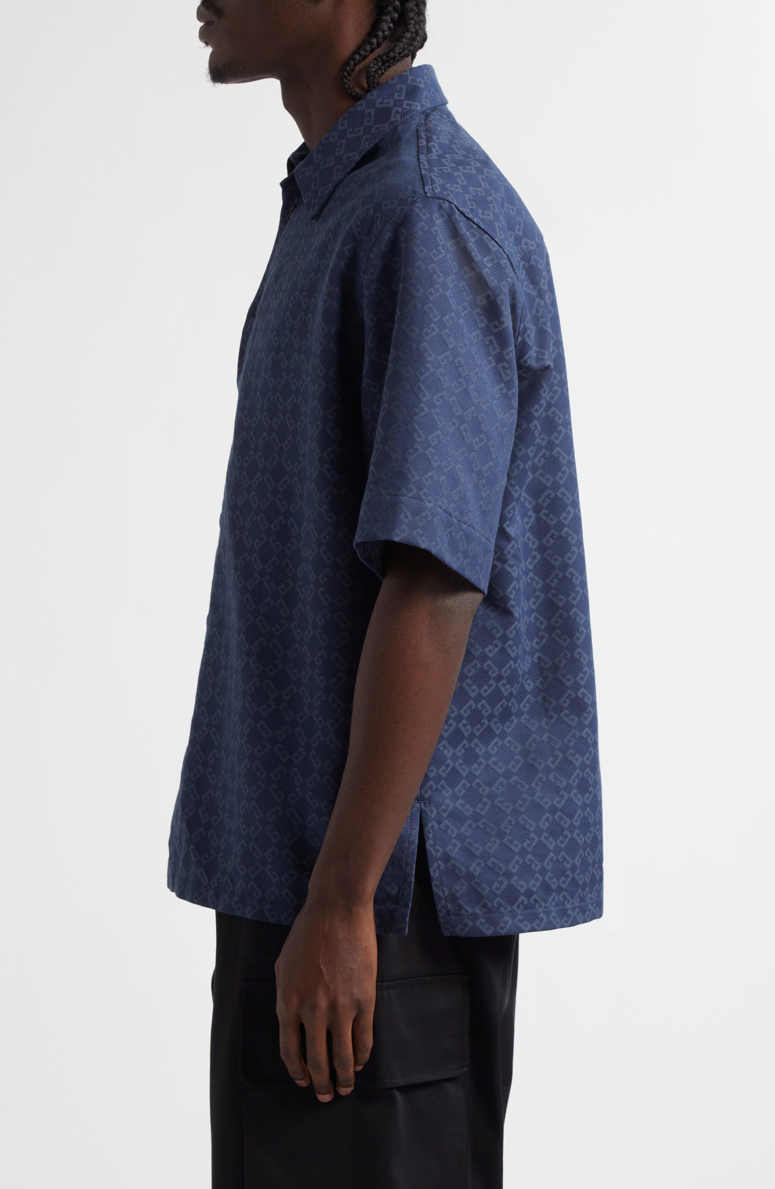 Givenchy Monogram 72 Jacquard Denim Button-Up Shirt in Grey/Blue at Nordstrom - 3