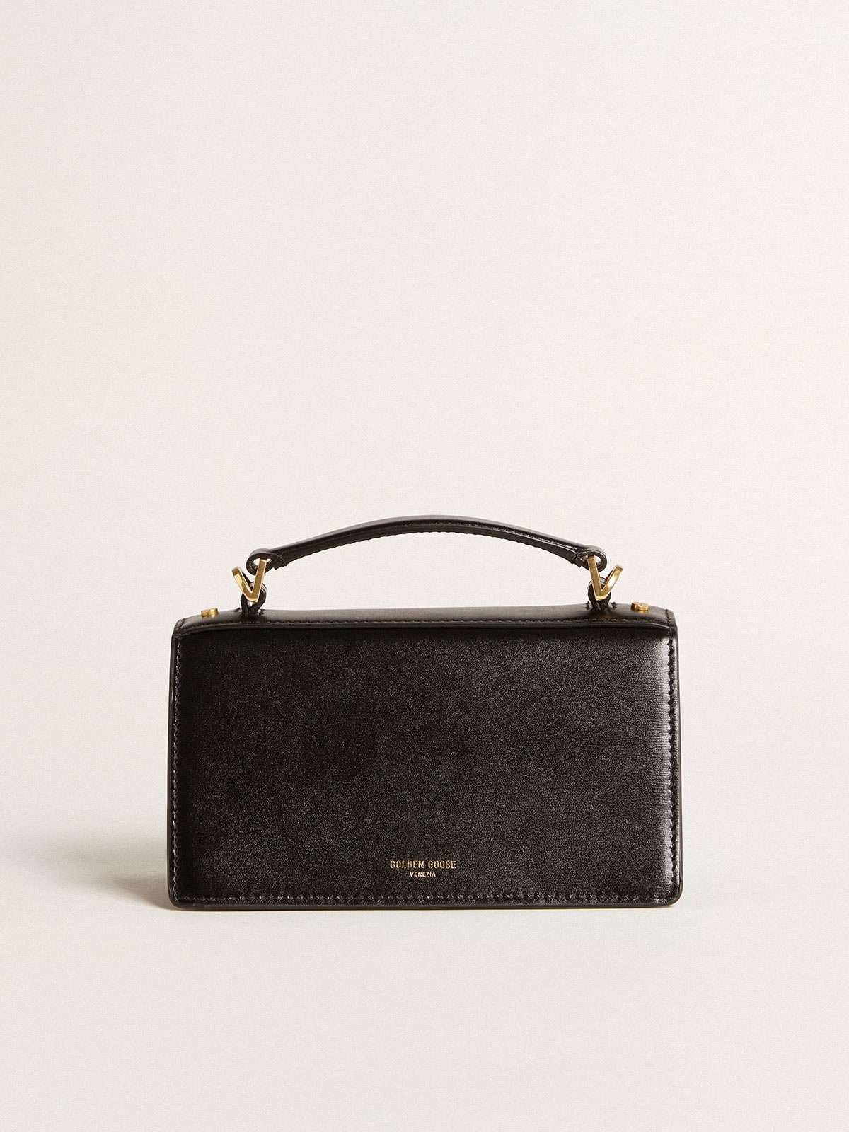Small Venezia Bag in black boarded leather with gold details - 4