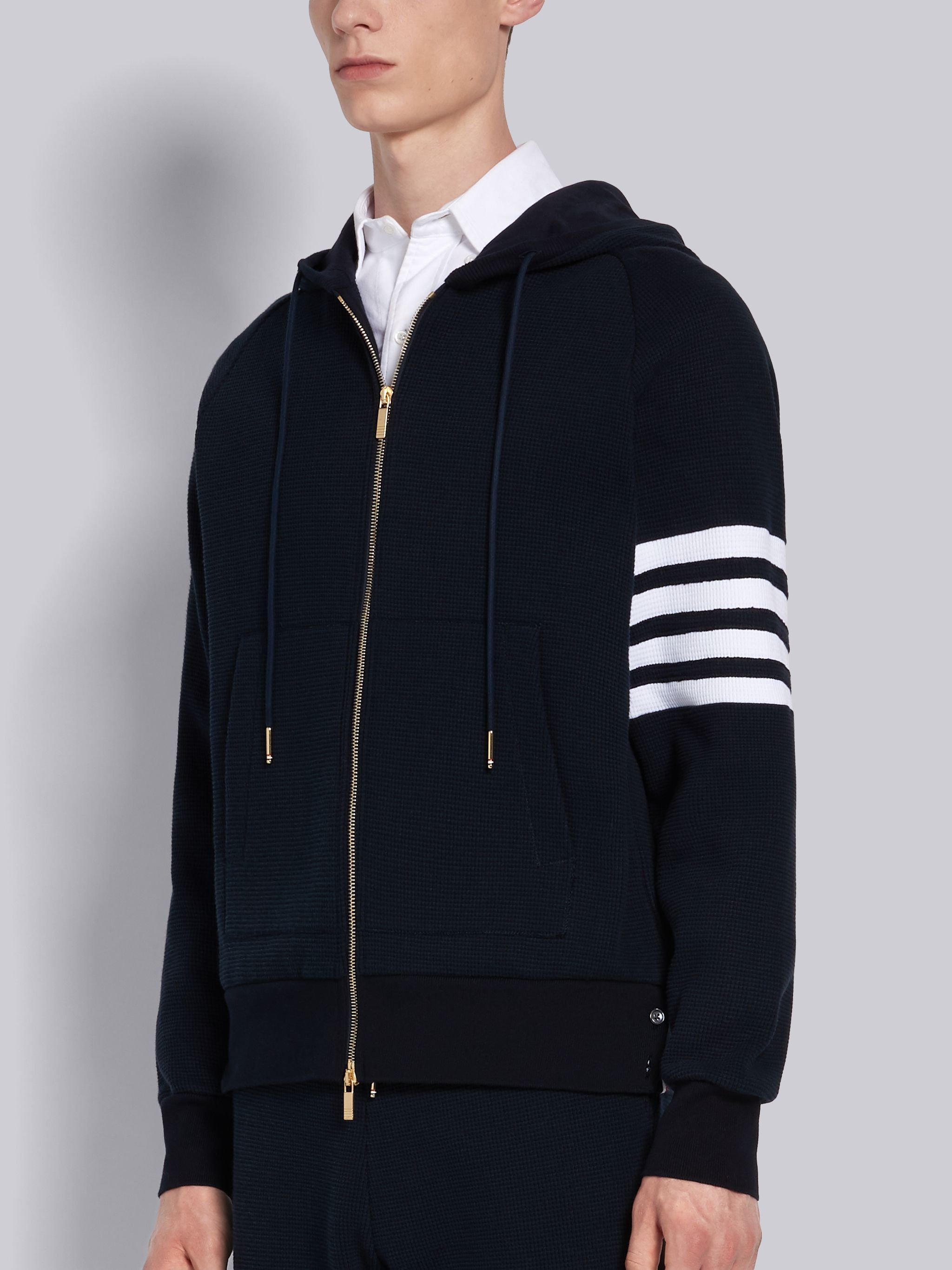 Navy Waffle Raglan Sleeve 4-Bar Hoodie - 2