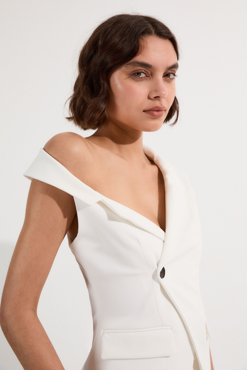 KAREN MILLEN Clean Tailored Asymmetric Collar Belted Tailored Top outlook