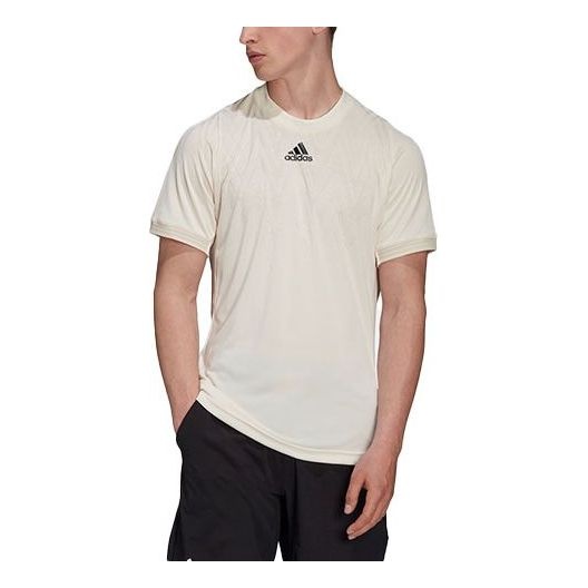 adidas Flift Tee Pb Tennis Sports Slim Fit Round Neck Short Sleeve Yellow White H31412 - 1