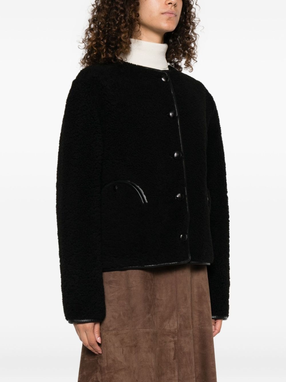 button-fastening sheepskin jacket - 3