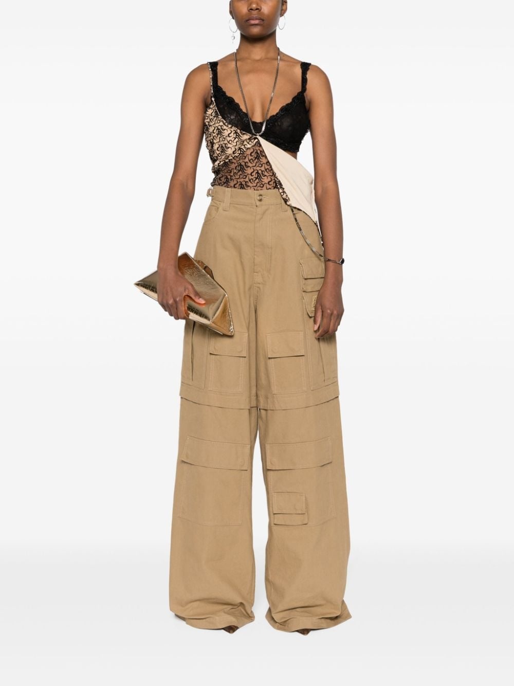 logo-embroidered tulle top - 2
