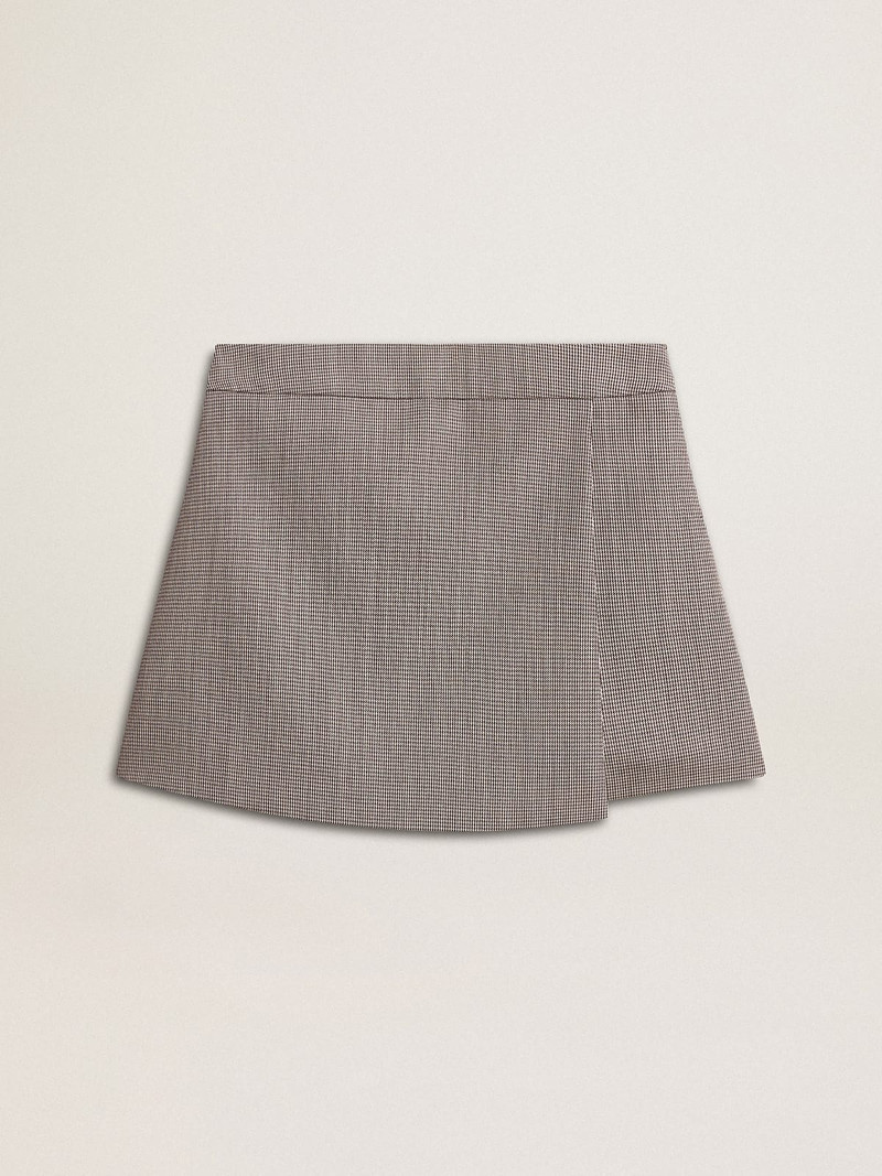 Women's gray mini shorts in houndstooth wool 1