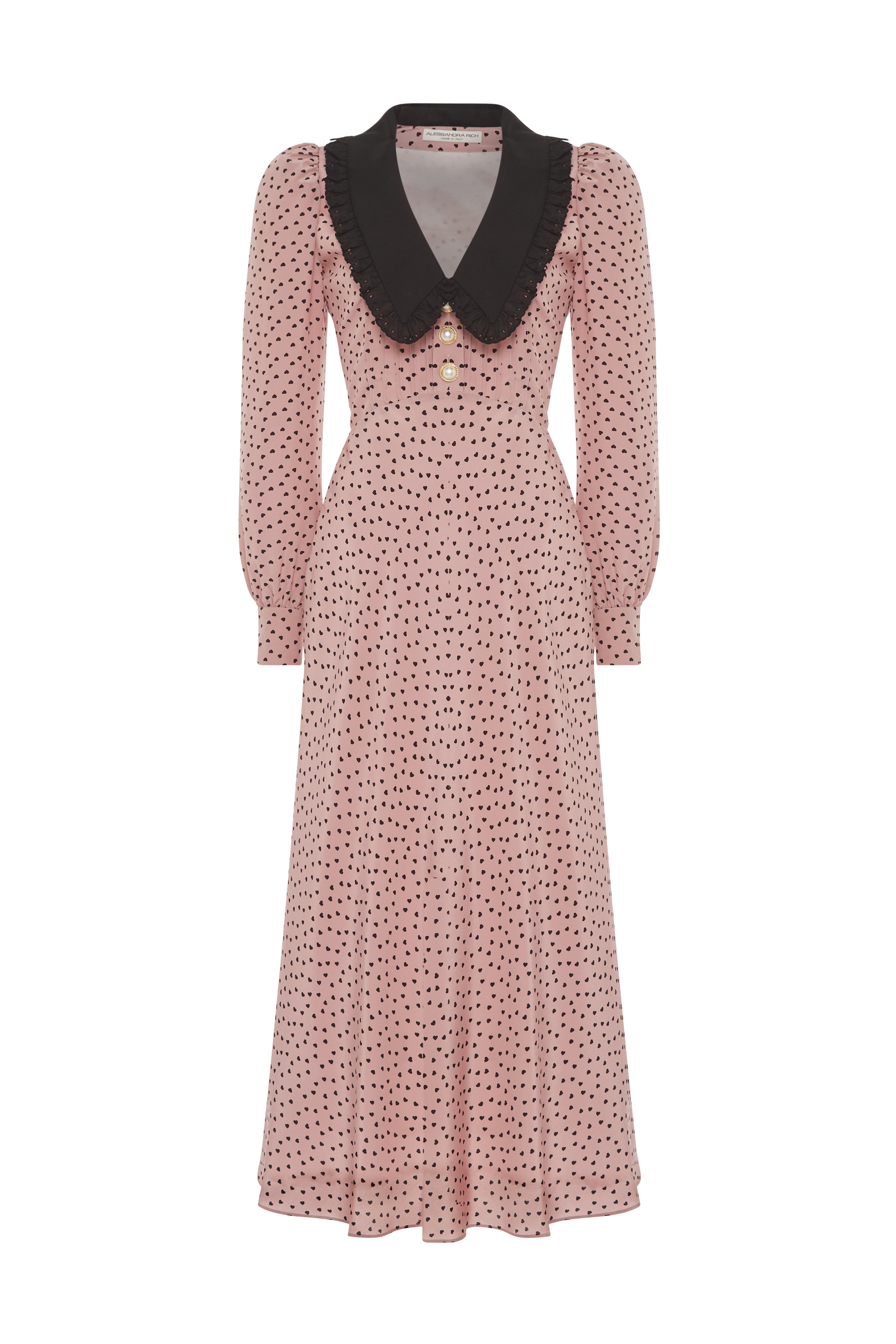 HEART PRINT SILK DRESS WITH COLLAR - 1