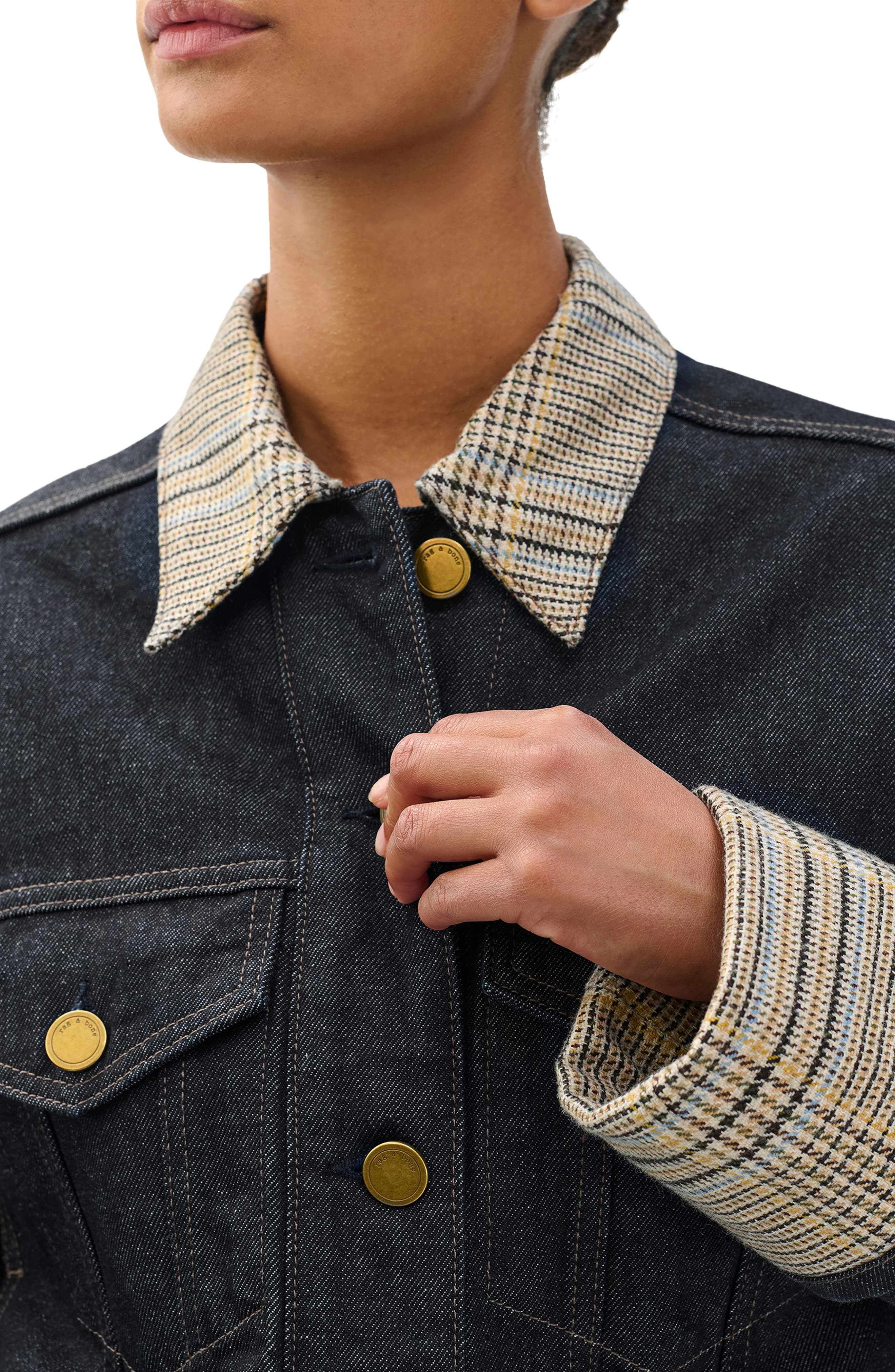 rag & bone Harriet Contrast Print Denim Trucker Jacket in Dark Blue at Nordstrom - 7