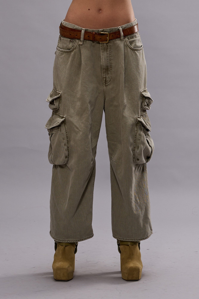 CROPPED MULTI POCKET CARGO - OLIVE GREEN GARMENT DYE 1